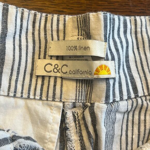 C&C California 100% Linen Striped Shorts - Size 4 - Picture 5 of 13
